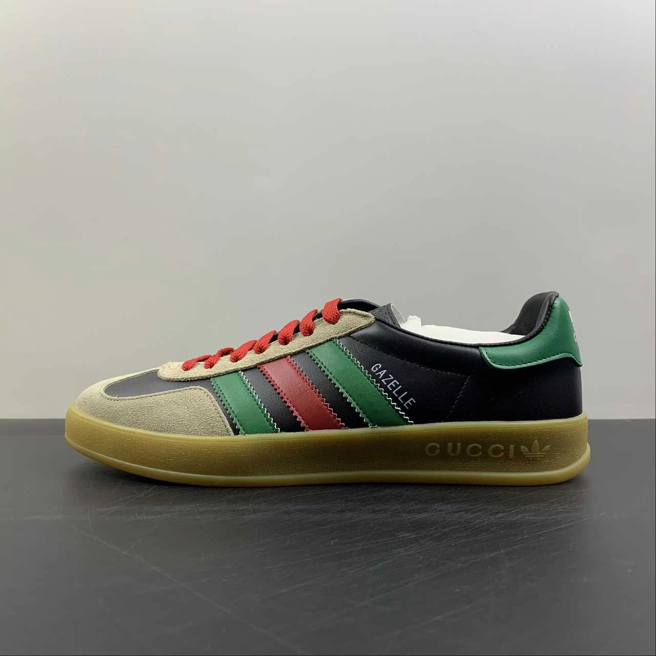 Adidas x Gucci Gazelle Black Green Red Leather tempo running shoe potential ventilated design shoes