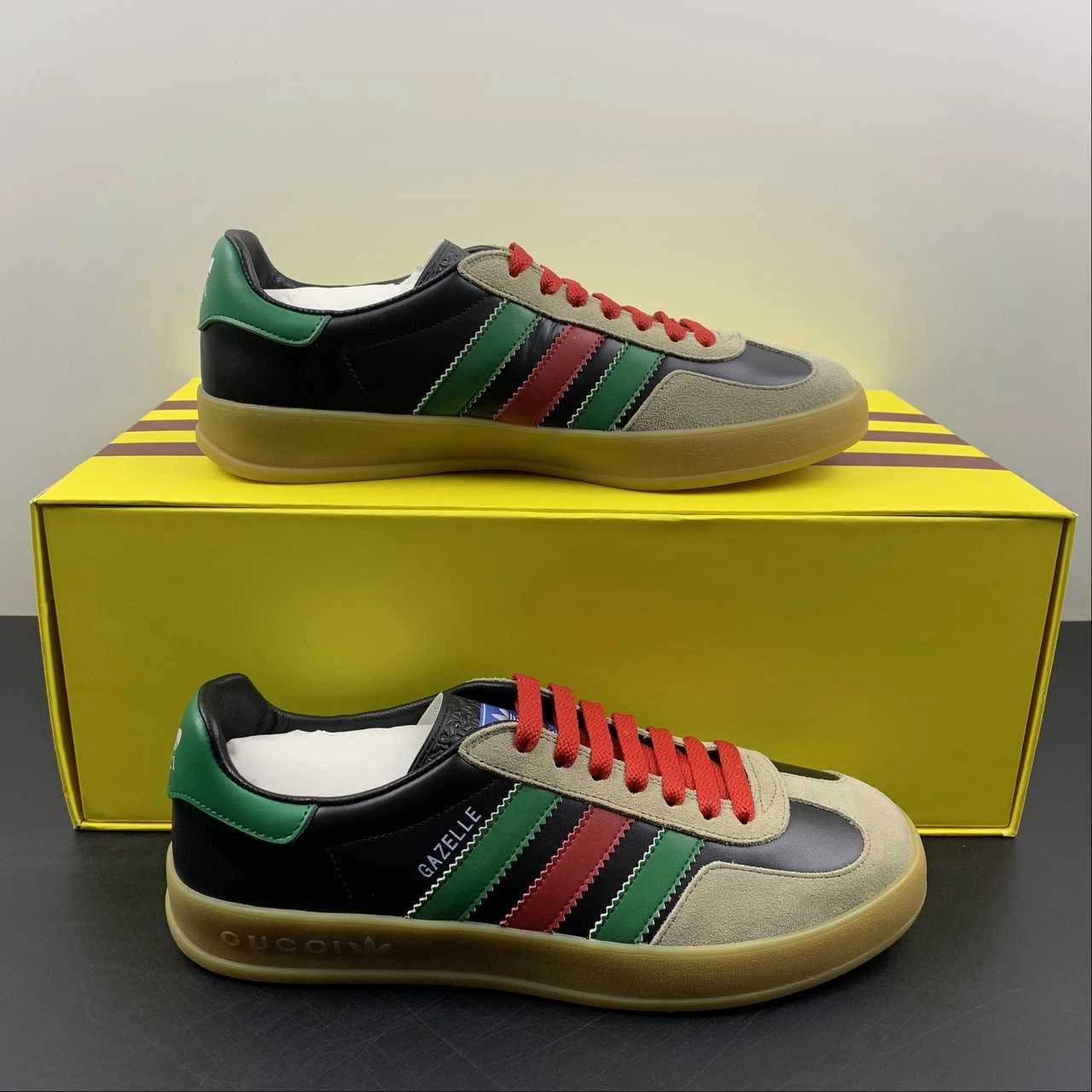 charity - run running shoes Adidas x Gucci Gazelle Black Green Red Leather
