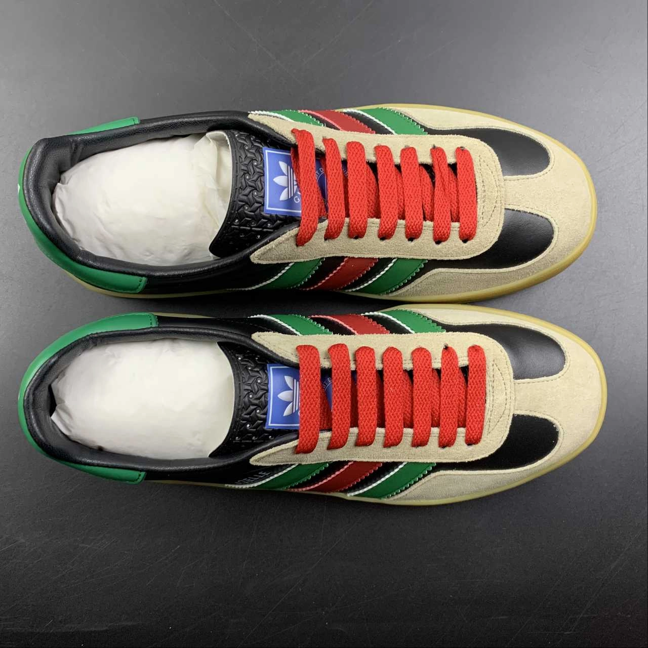 calf - support running shoes Adidas x Gucci Gazelle Black Green Red Leather