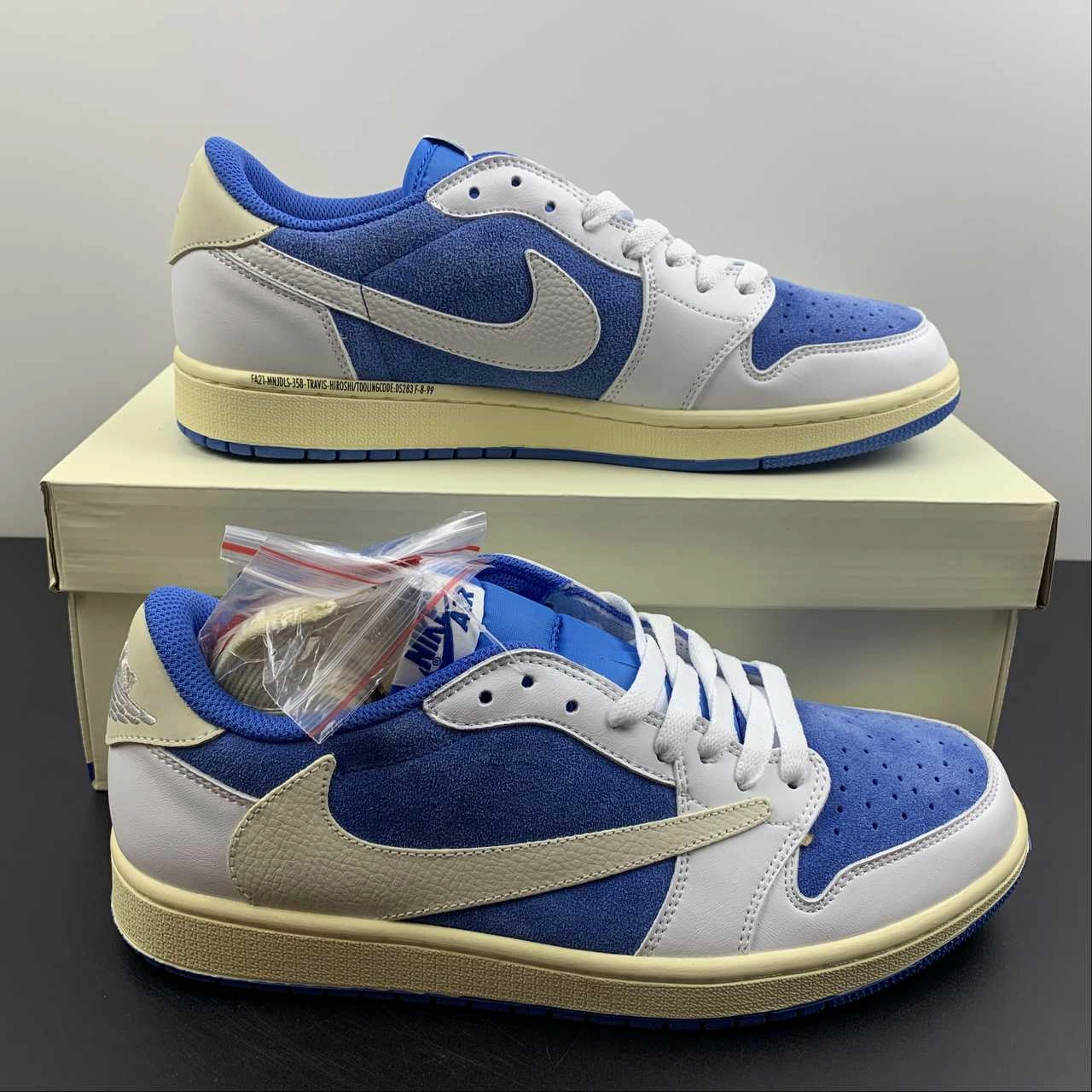 RaisedSole Fragment Design x Travis Scott x Air Jordan 1 Low OG SP White Blue Barb Sail CQ4277-212