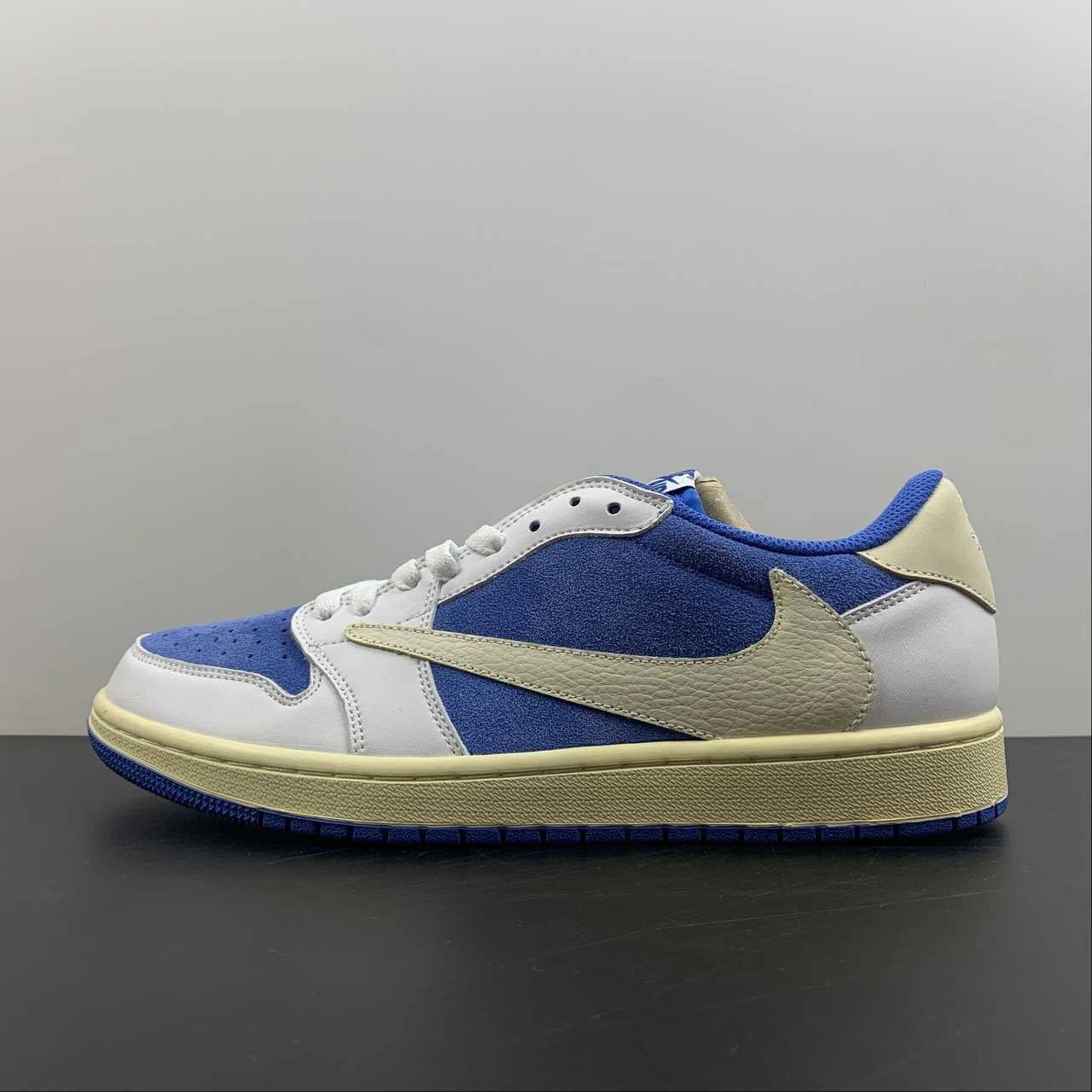 Fragment Design x Travis Scott x Air Jordan 1 Low OG SP White Blue Barb Sail CQ4277-212 Heel lock