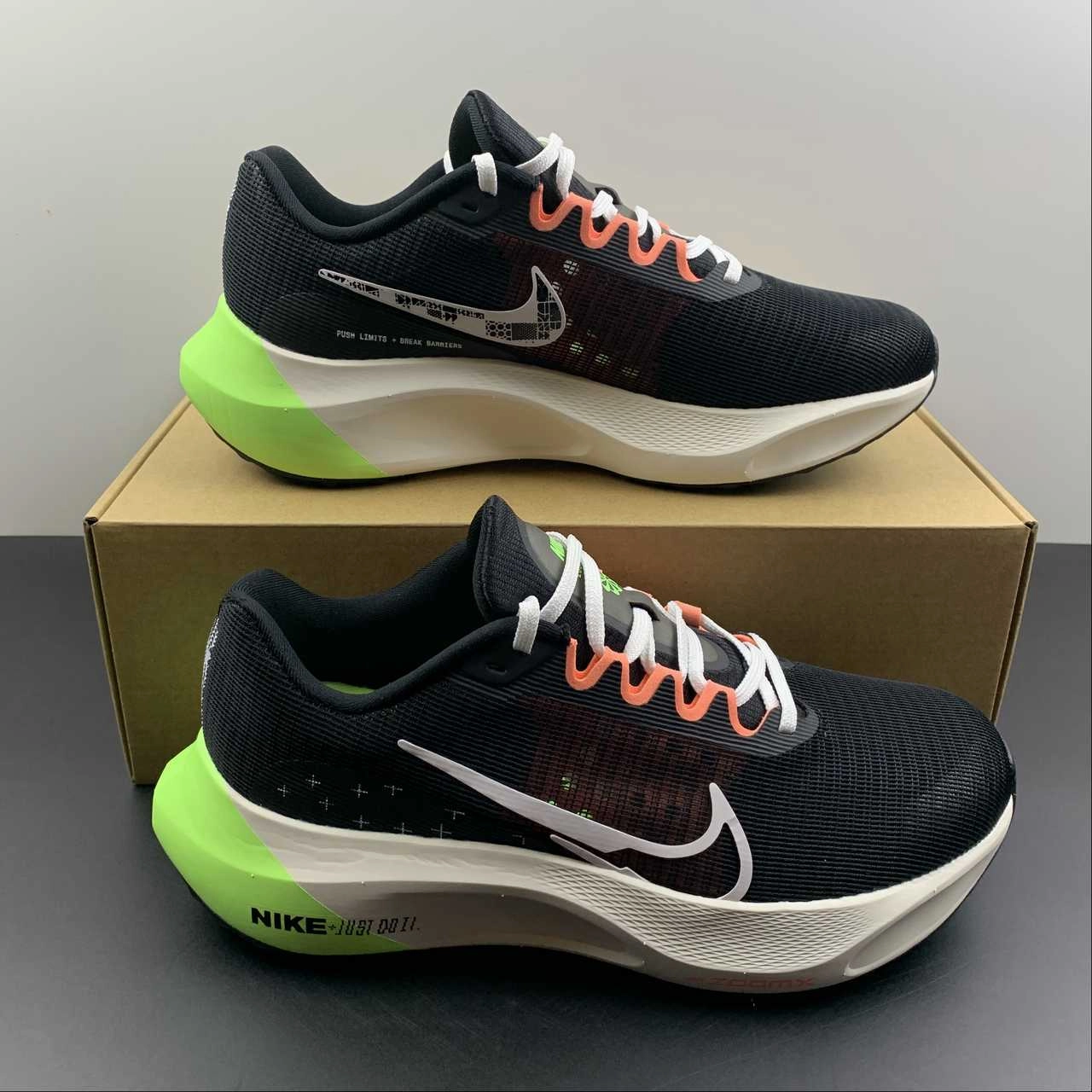 Zoom Fly 5 Black Phantom Green White FB1847-011 Flexible Design Forefoot cushioning reduces stress during sprint drills