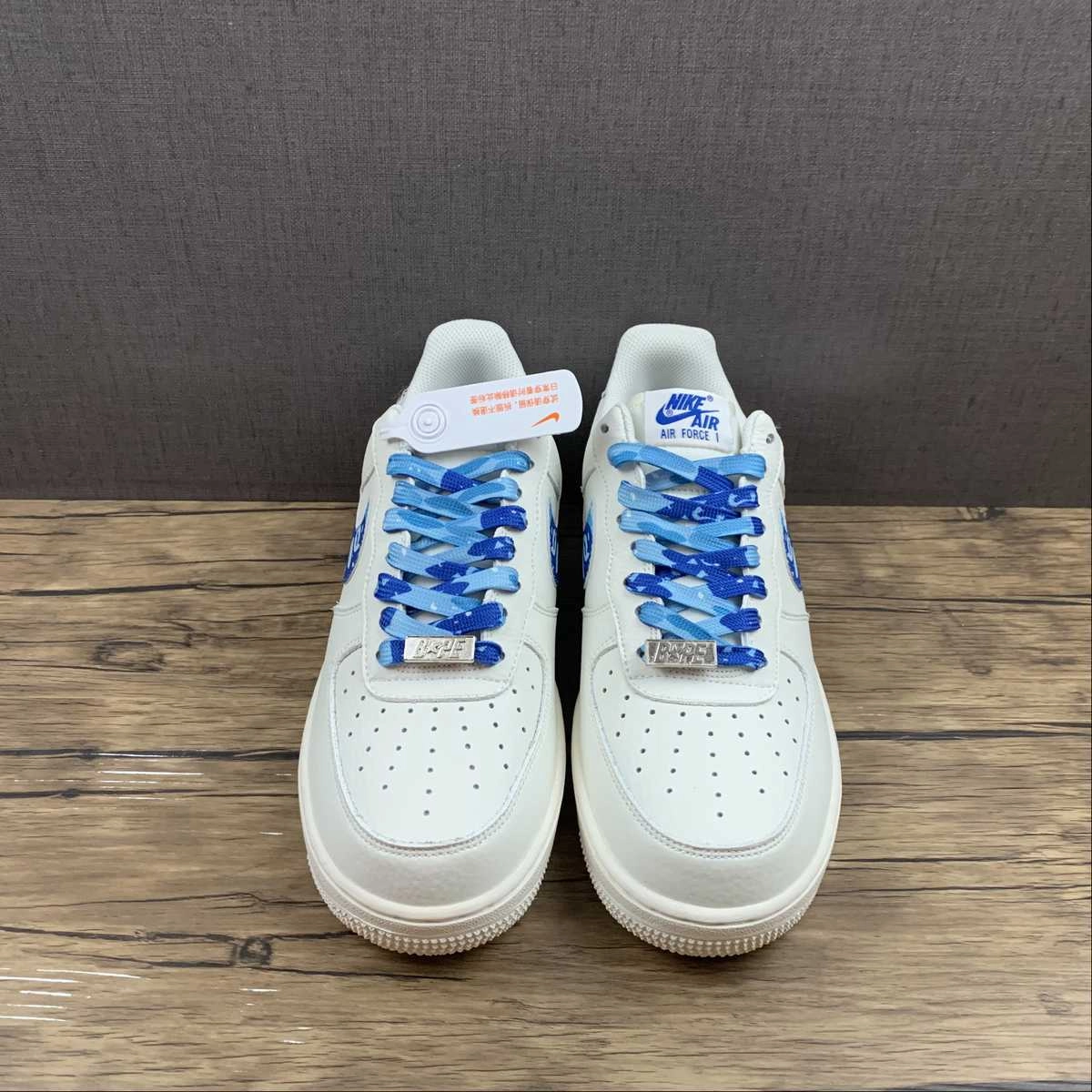 Bape x Air Force 1 07 Low Beige Blue White AA1356-116 Long Walk All Round