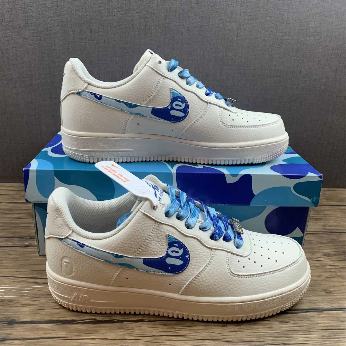 Wedge Heel Train Step Bape x Air Force 1 07 Low Beige Blue White AA1356-116