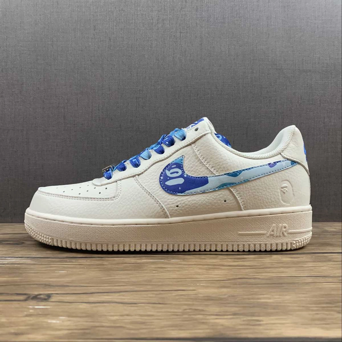 All Outfits Bape x Air Force 1 07 Low Beige Blue White AA1356-116