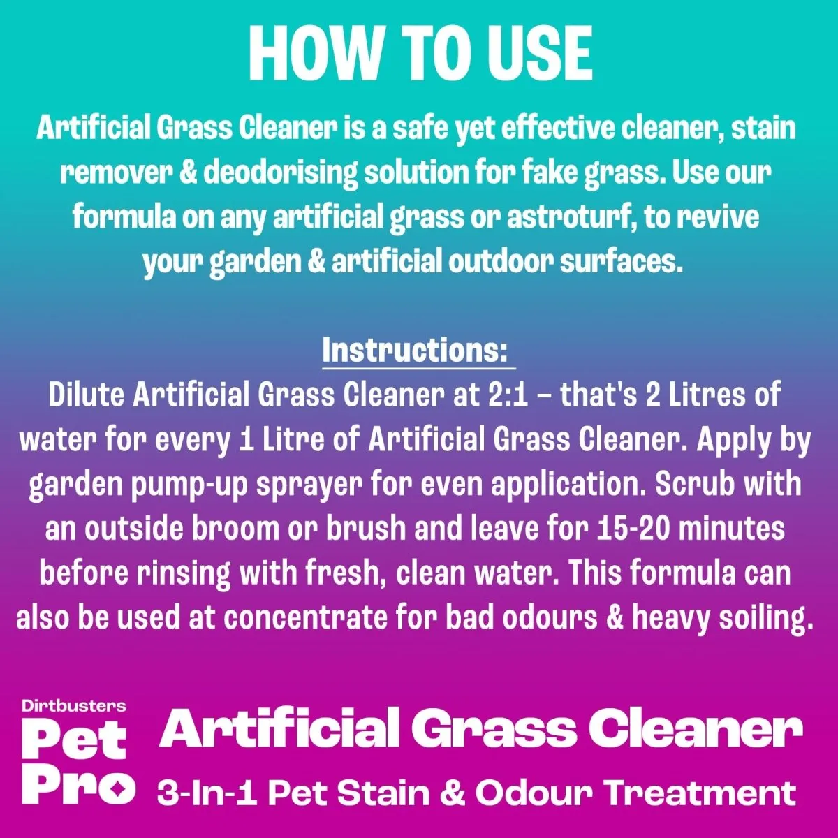 Pet Pro Artificial Grass Cleaner For Dogs & Cats, 3-in-1 Clean, Remove Stains, Urine & Deodorise With Reactivating Odour Eliminator (5L)