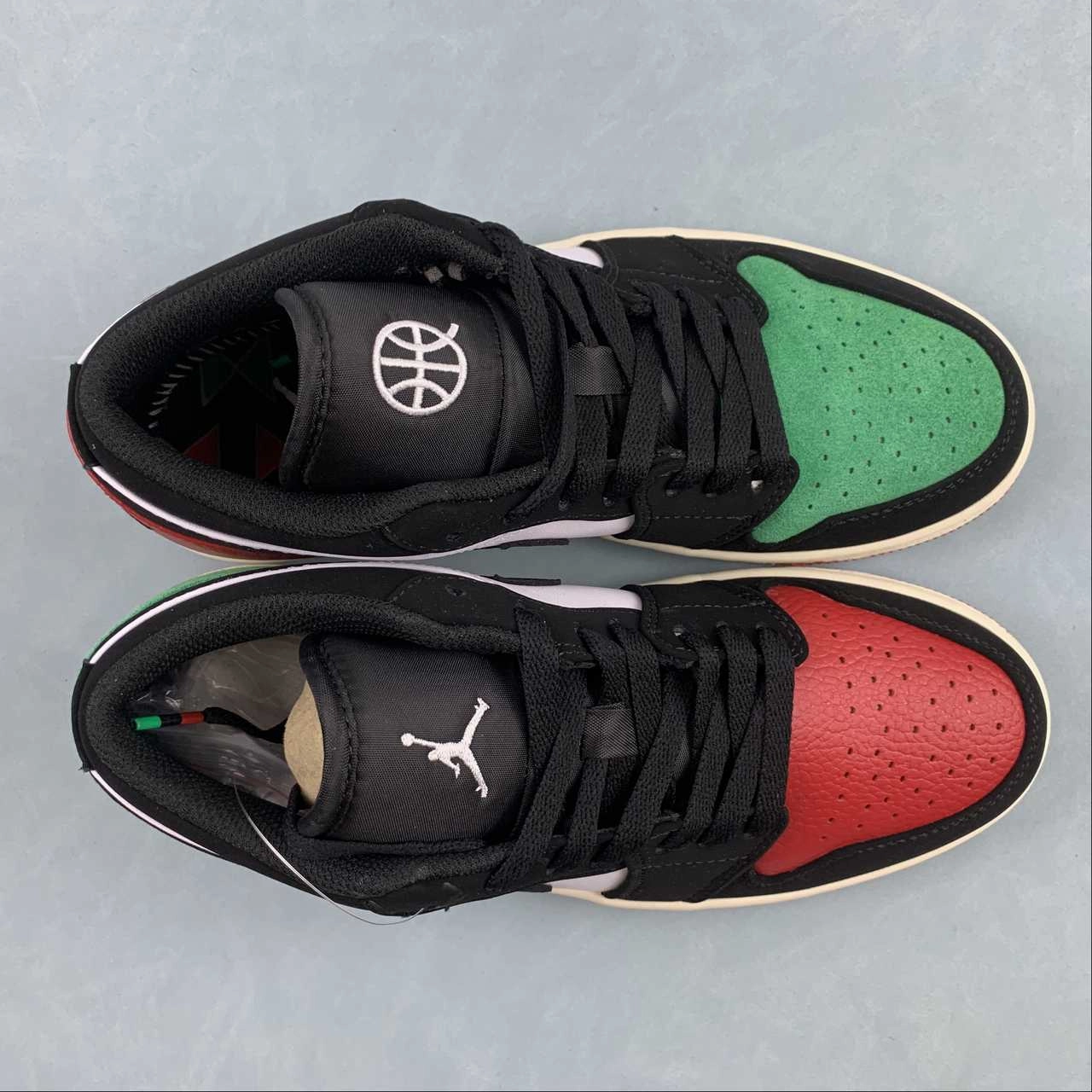 Air Jordan 1 Low Quai 54 White Black Scenery Green University Red FQ6703-100 Agile Movement