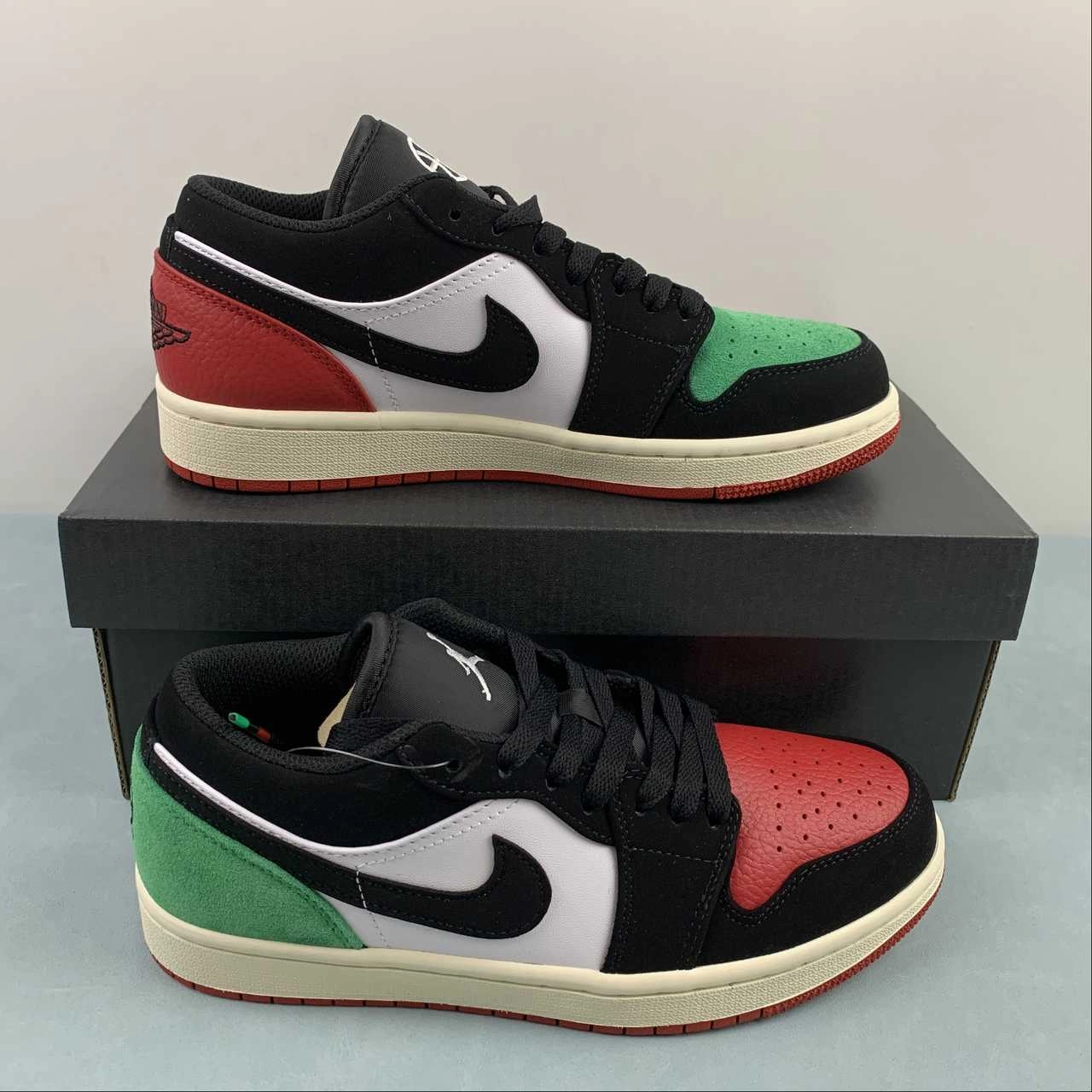 Multi-functional breathability Air Jordan 1 Low Quai 54 White Black Scenery Green University Red FQ6703-100