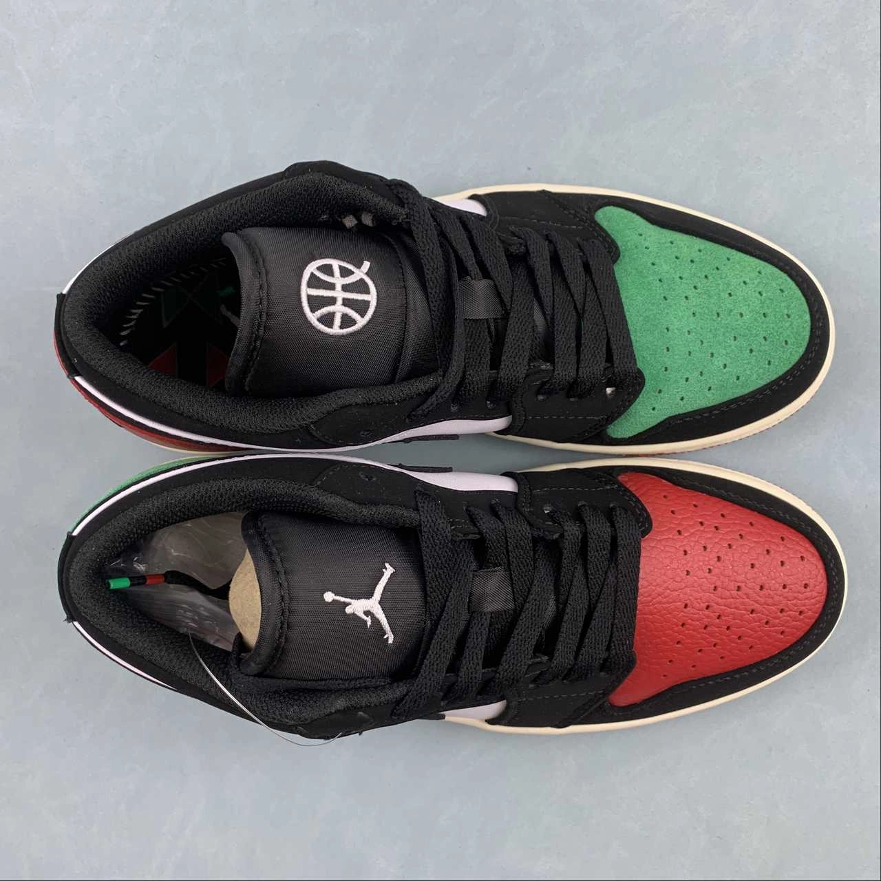 Motion Boost Air Jordan 1 Low Quai 54 White Black Scenery Green University Red FQ6703-100
