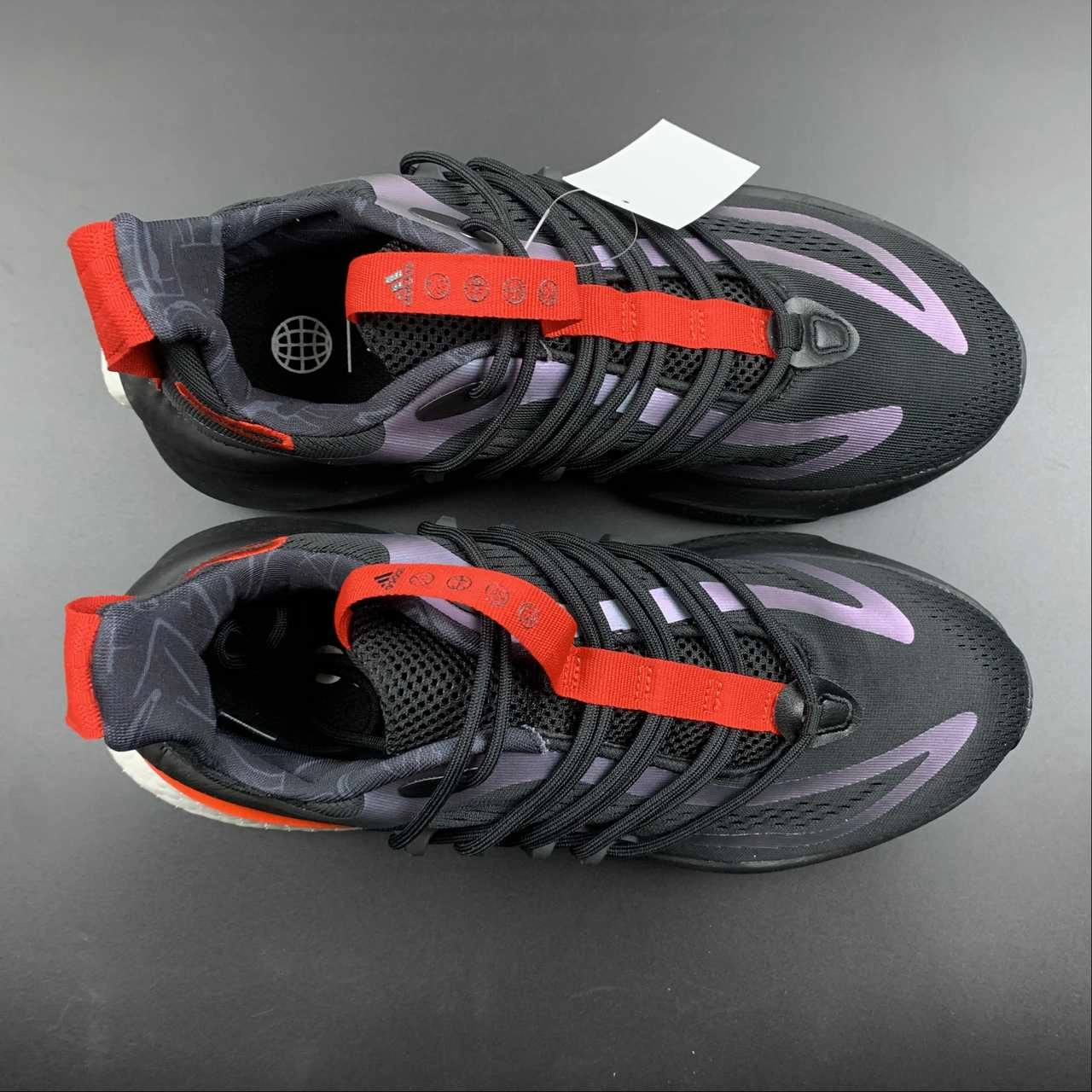 Shock Resistant velcro shoes Adidas Alphaboost V1 Core Black Solar Red Better Scarlet IE4218