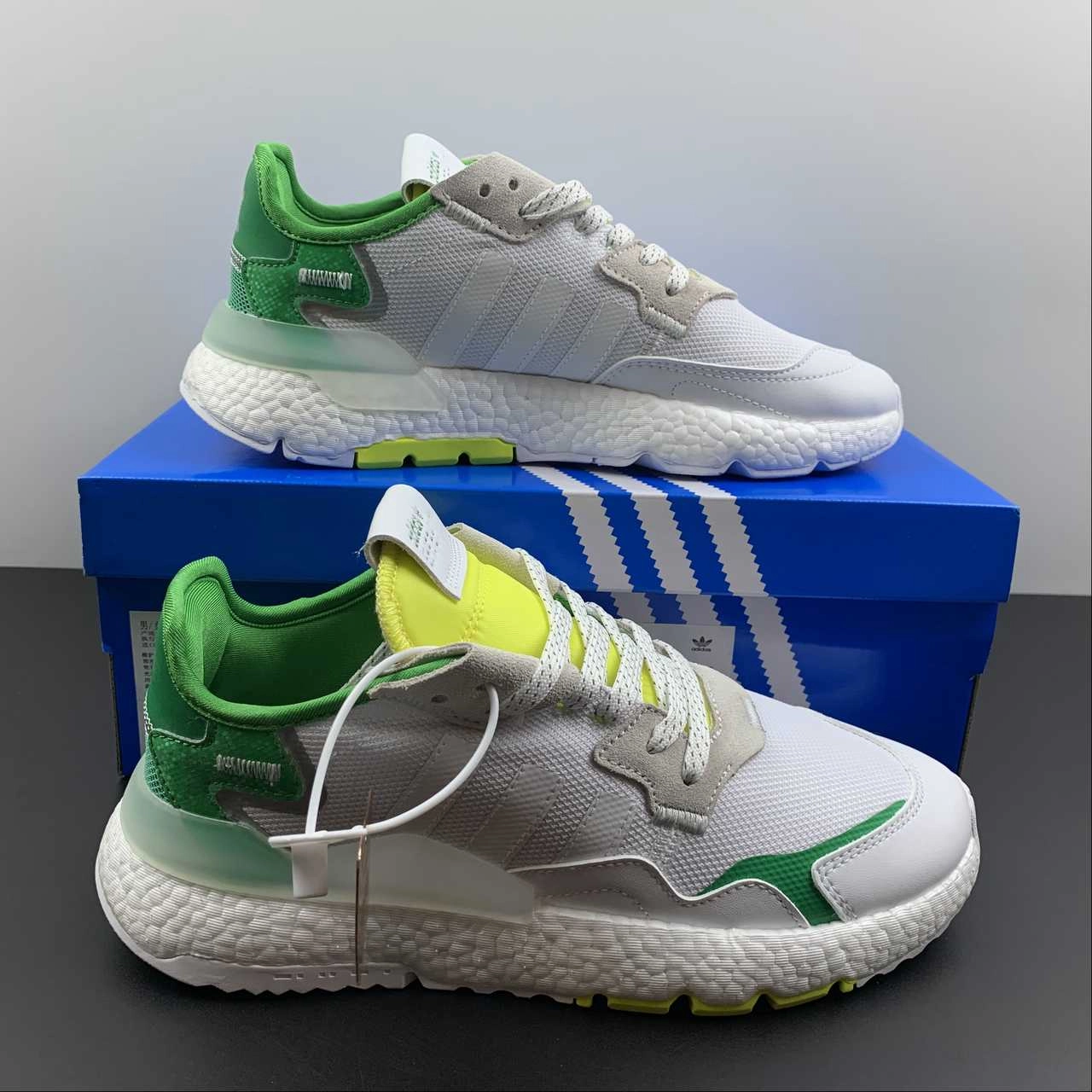 work - out running shoes EVA sole shoes Adidas Nite Jogger White Green Yellow Metallic Silver CG6199