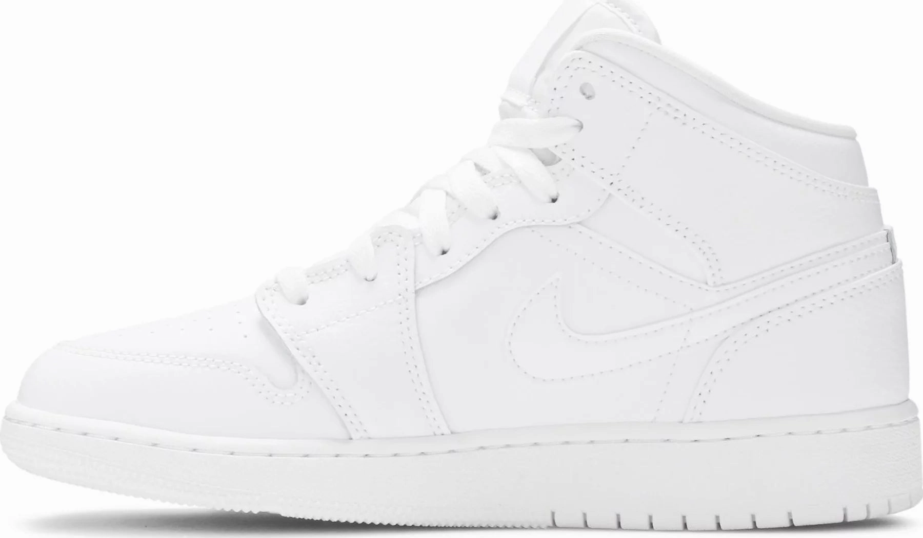 Nike Jordan 1 Mid Triple White GS Recycled Synthetic Upper Slip On Elastic Gusset