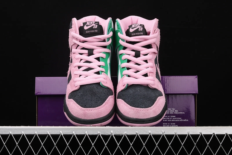 SB Dunk High Pro PRM Black Pink Rise Lucky Green CV7349-001 sport mix High Performance
