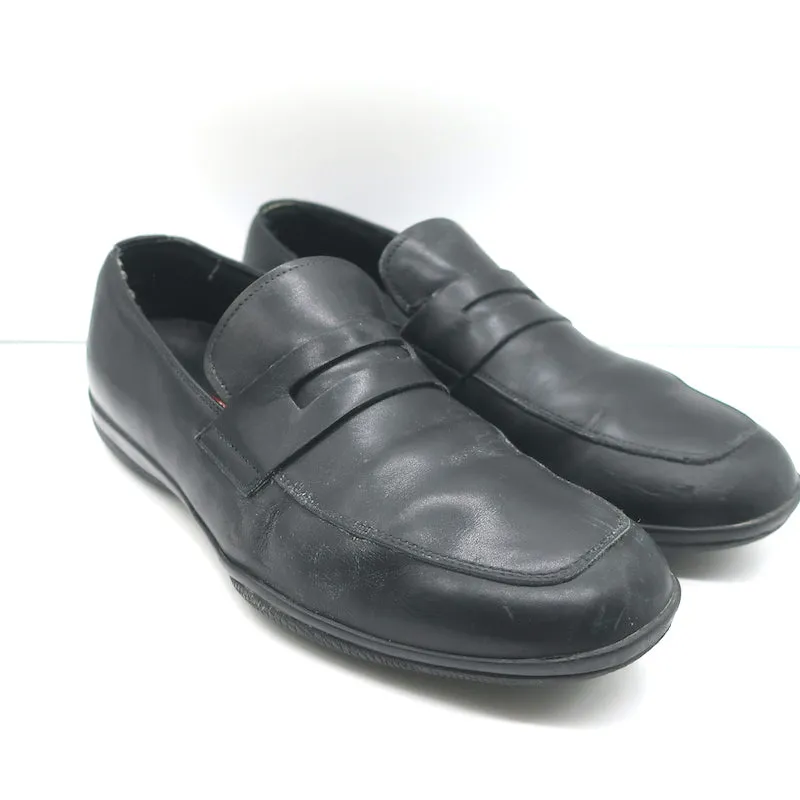 Prada Linea Rossa Penny Loafers Black Leather  Mens Size 8