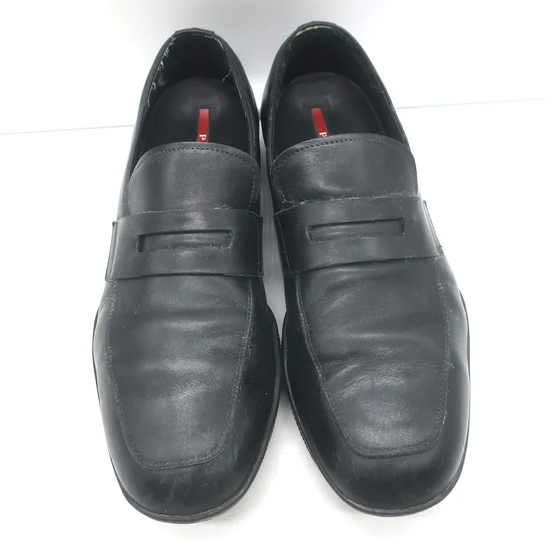 Prada Linea Rossa Penny Loafers Black Leather  Mens Size 8