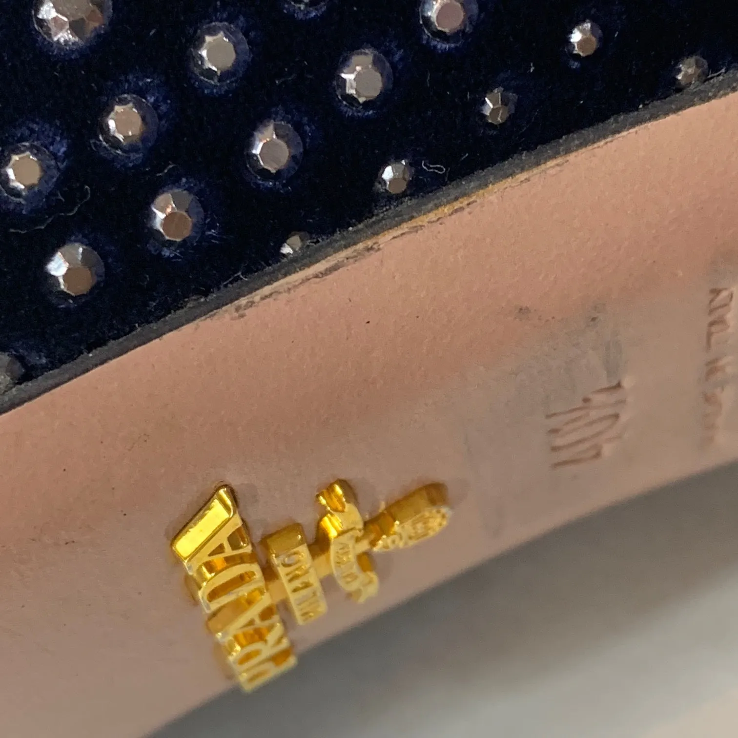 Prada Velvet Navy Blue Studded Heels