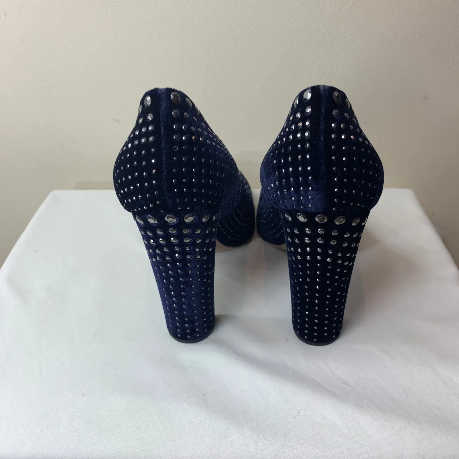 Prada Velvet Navy Blue Studded Heels