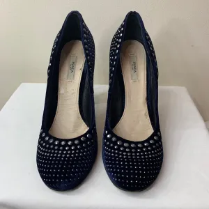 Prada Velvet Navy Blue Studded Heels