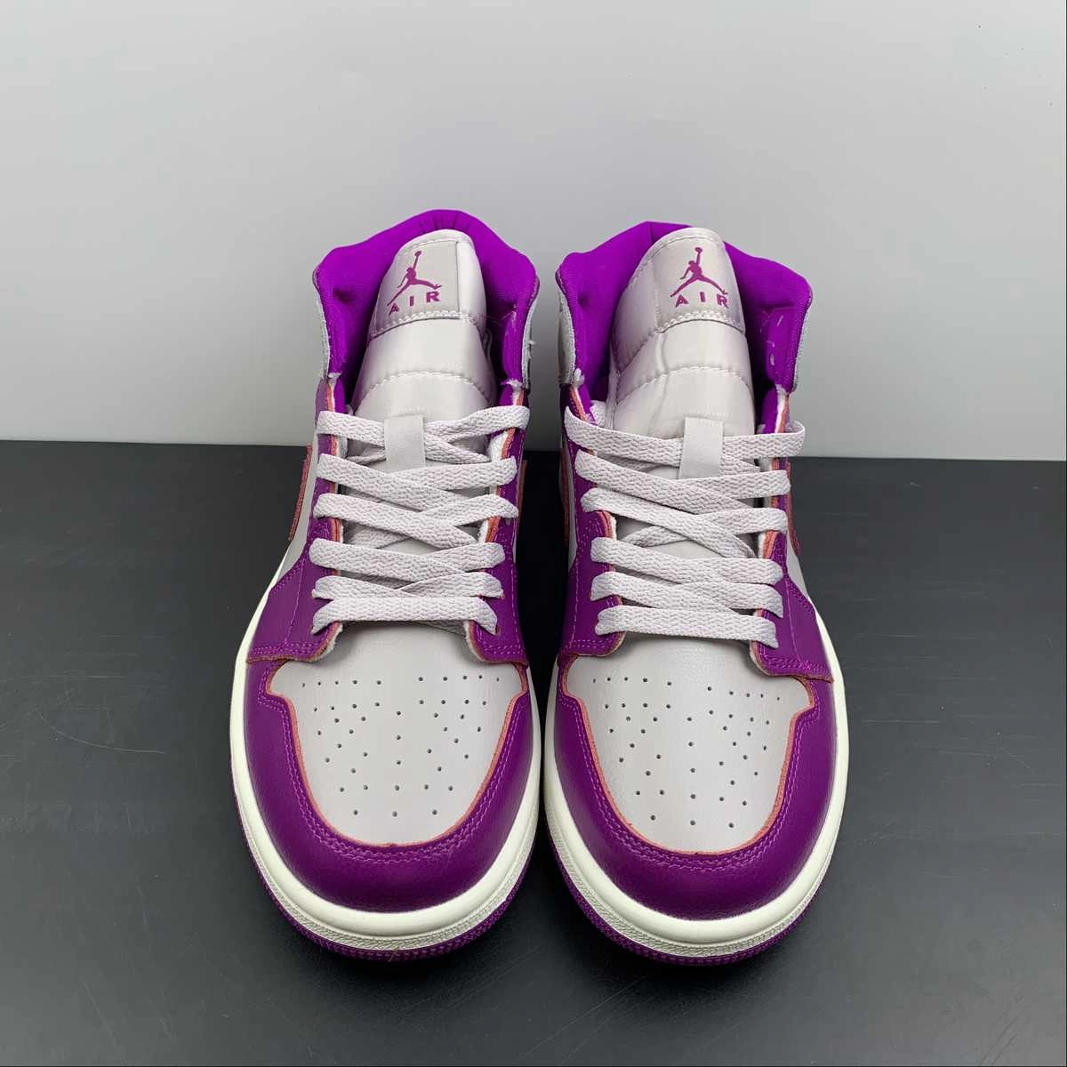 Upgraded look Smooth Transition Heel Air Jordan 1 Mid Amethyst Ash Red Plum-Sail