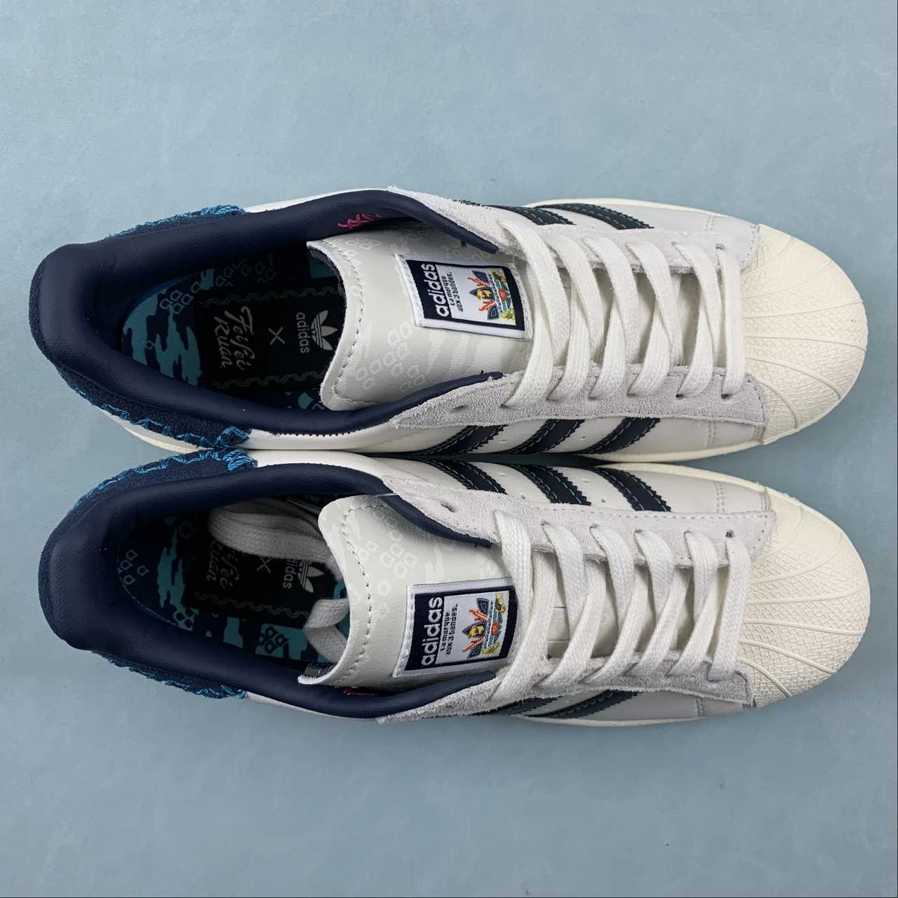 kids' athletic footwear Feifei Ruan x Adidas Superstar Chalk White Navy ID1139
