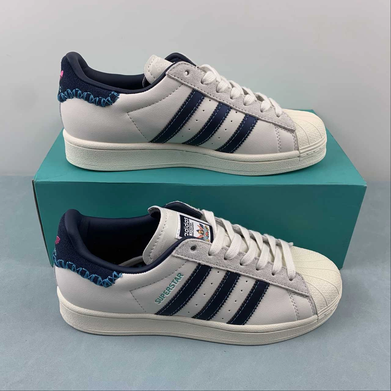 Contoured Footbed Feifei Ruan x Adidas Superstar Chalk White Navy ID1139