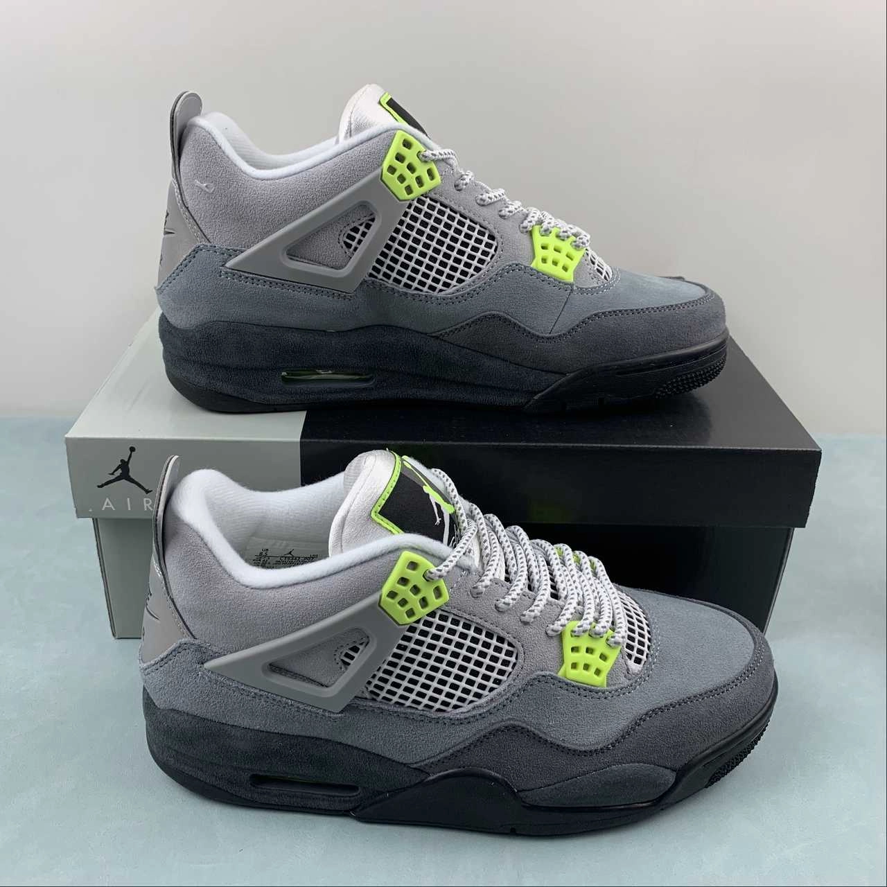 Air Jordan 4 Retro Neon Cool Grey Volt Wolf Anthracite CT5342-007 Tensile Reinforcement
