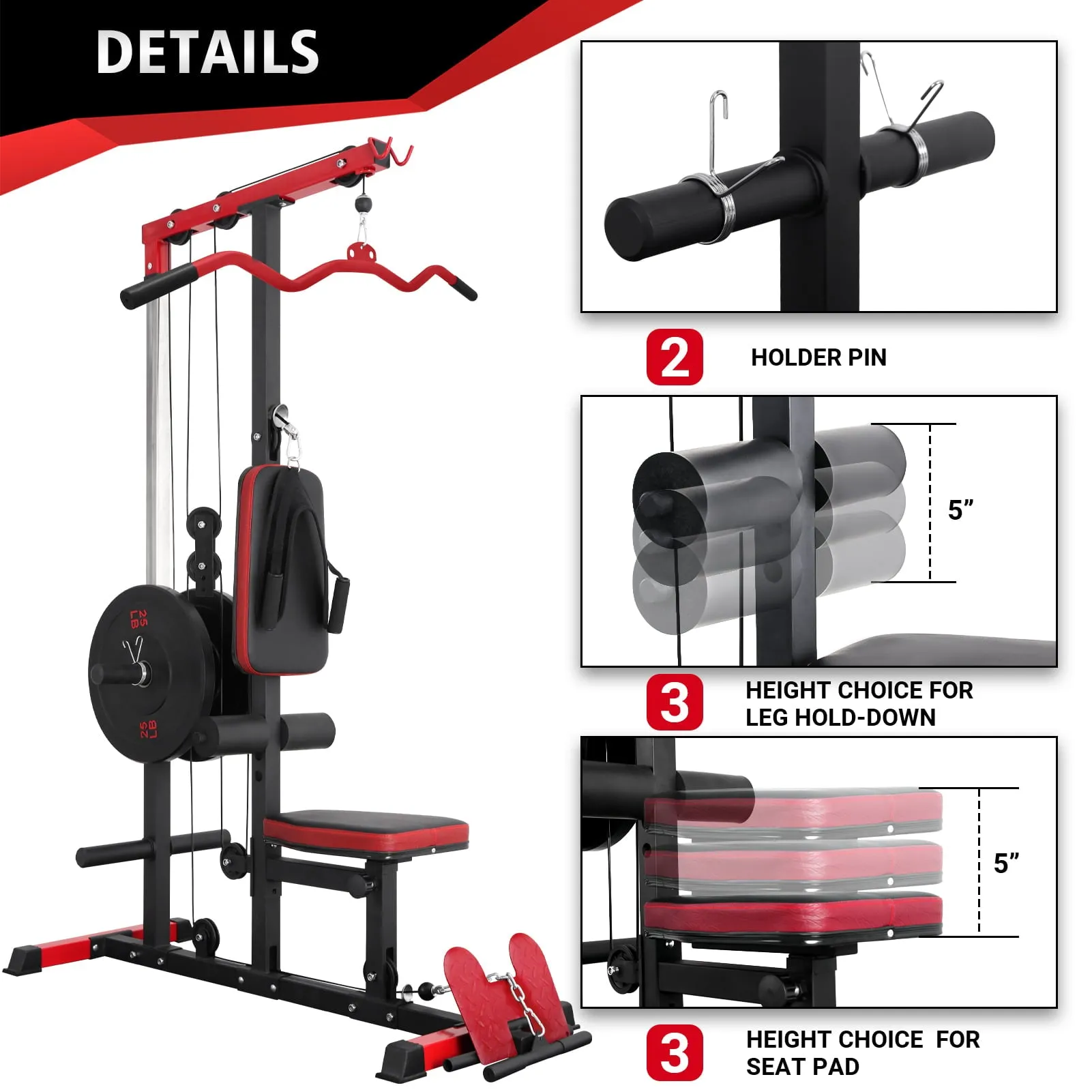 Pull-Down & LAT Row Cable Machine w/ Flip-up Footplate & Plates Storage Post
