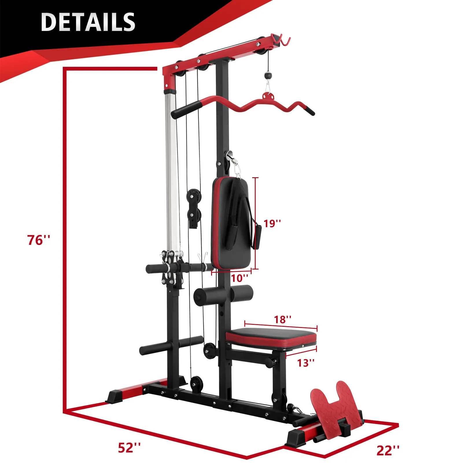 Pull-Down & LAT Row Cable Machine w/ Flip-up Footplate & Plates Storage Post