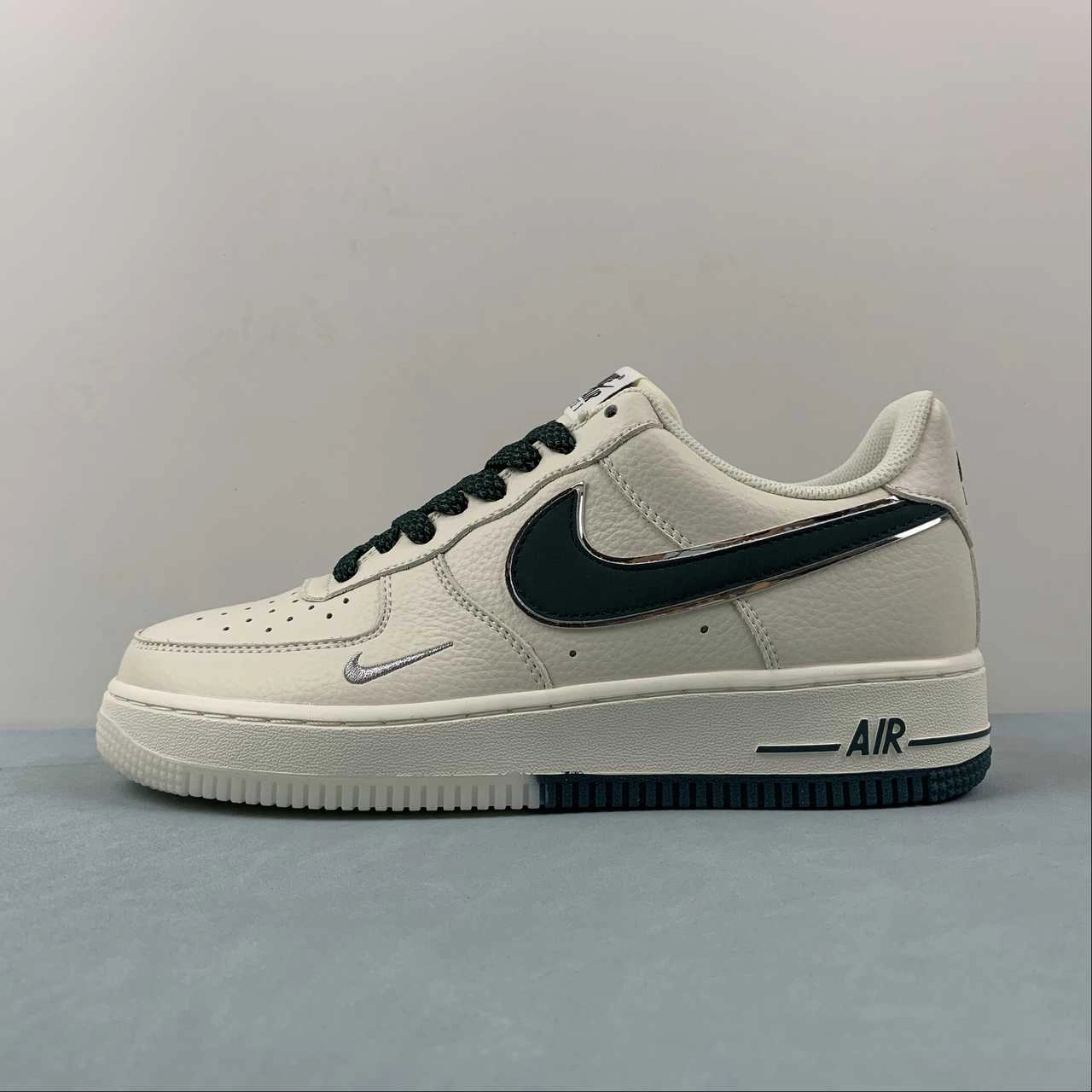 Air Force 1 07 Low Rice Dark White Green Silver JJ0253-002 Smart Step Velcro   closure