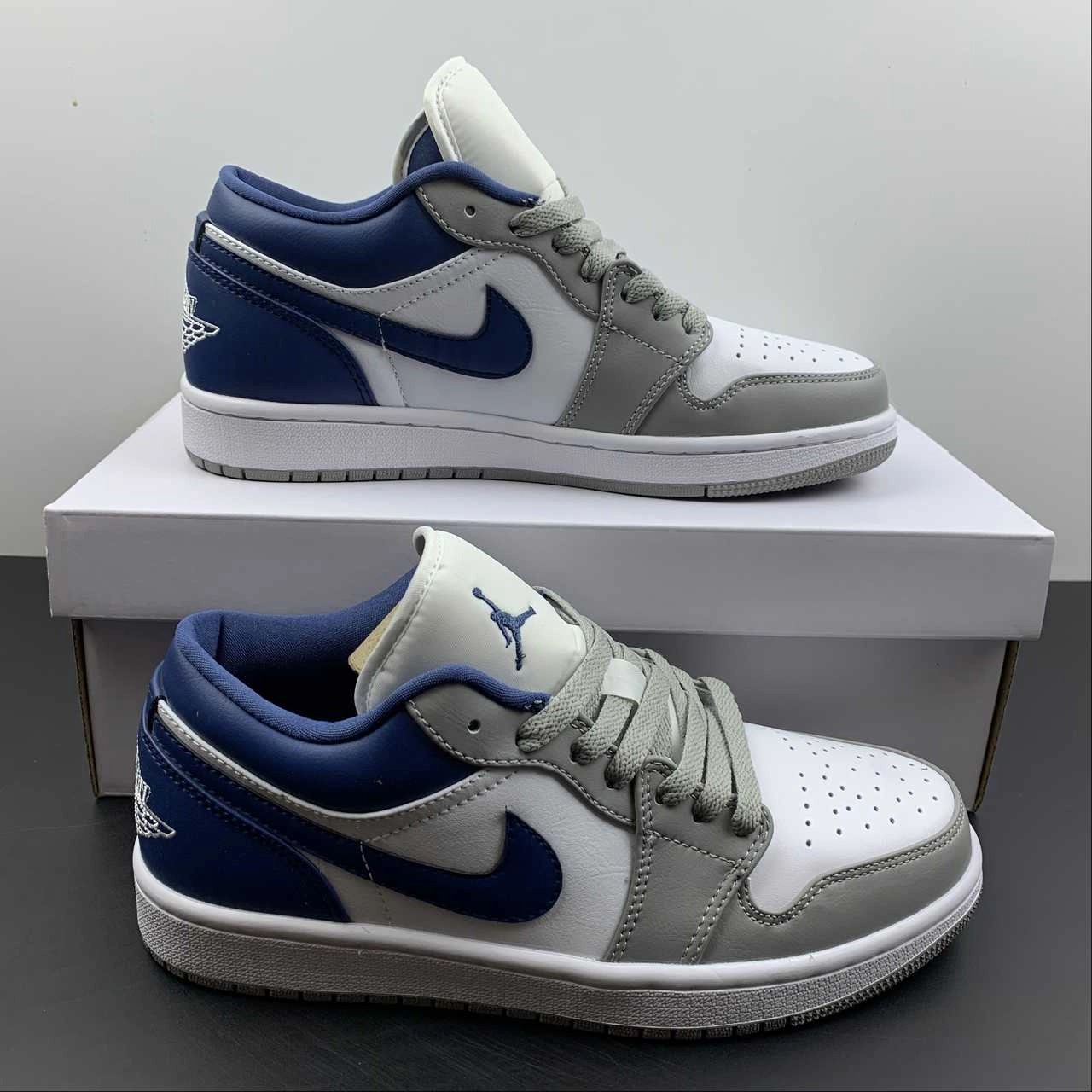 Air Jordan 1 Low White Grey-Blue DC0774-042 Aramid Fiber Reinforcement Breathable Knit Uppers