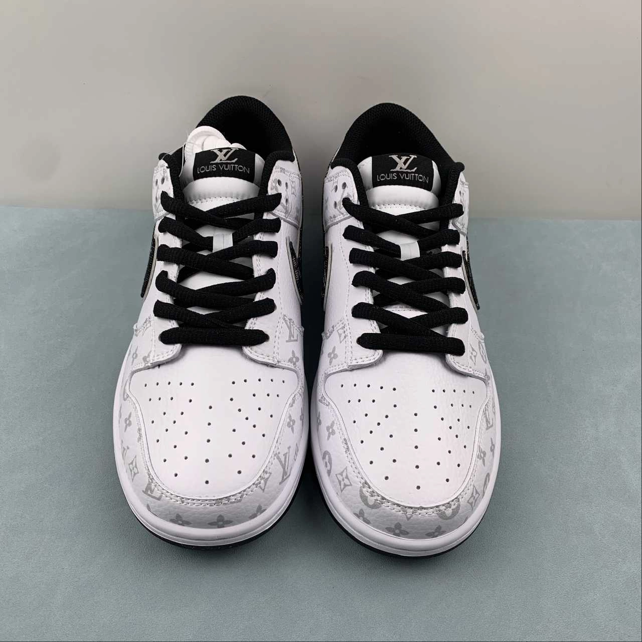 LV x SB Dunk Low White Black Silver LV0526-591 Asymmetric Lacing Designs