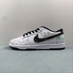 LV x SB Dunk Low White Black Silver LV0526-591 Cushioned Ankle Support Adaptive Fit Collar