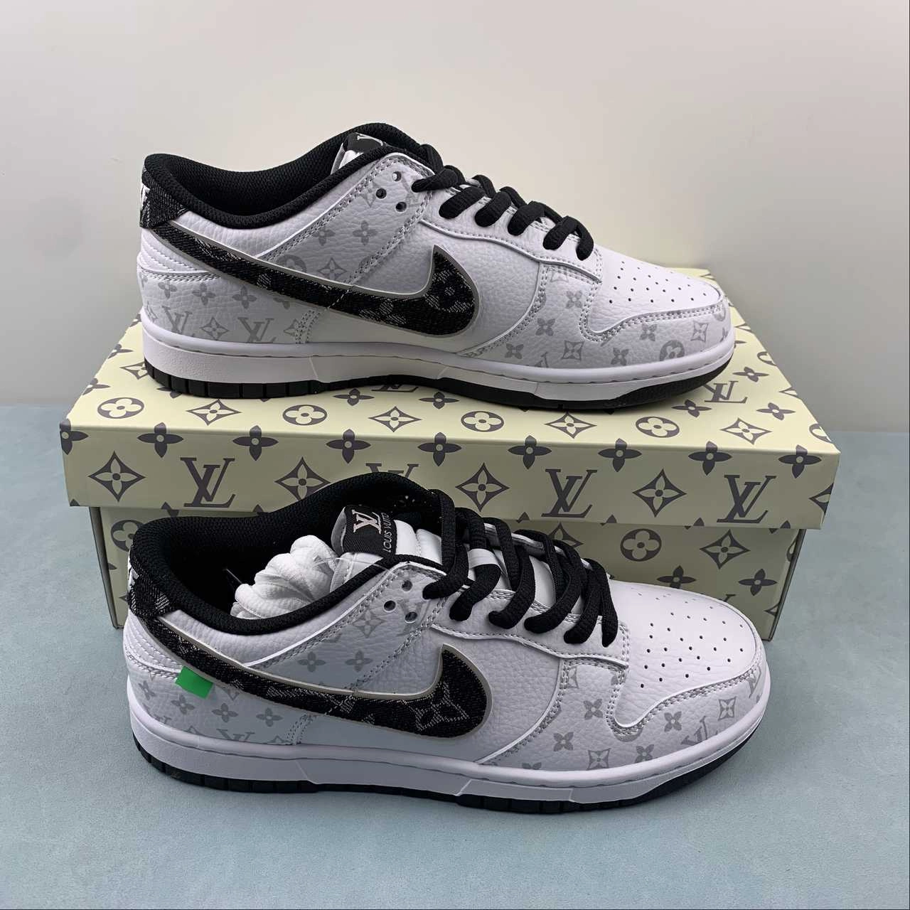 LV x SB Dunk Low White Black Silver LV0526-591 Comfortable Midsole