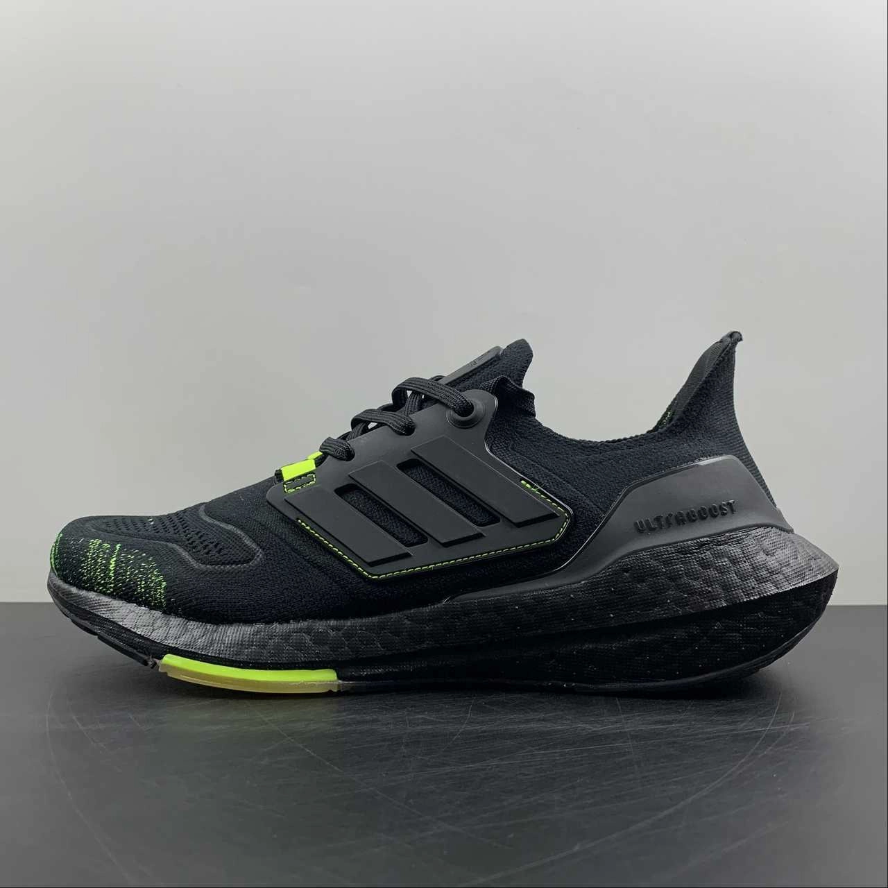 Adidas UltraBoost 22 Black Green Yellow Stretchable Upper
