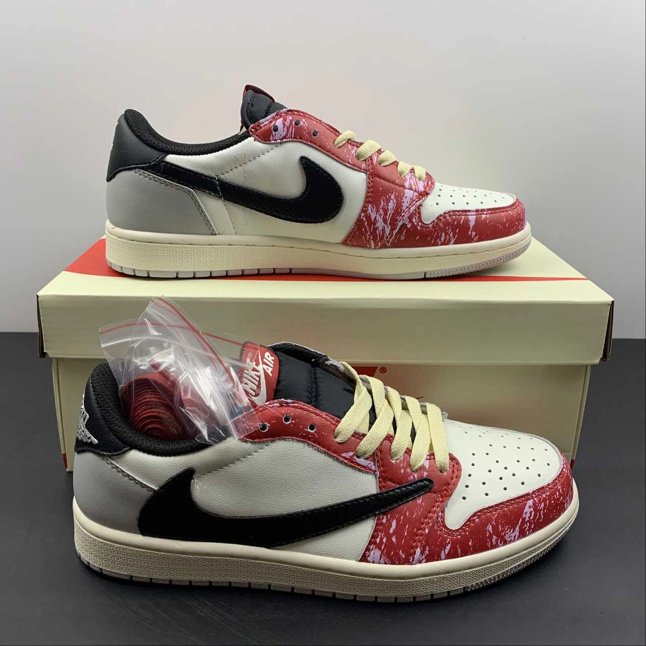 Travis Scott x Air Jordan 1 Low OG White Black Red DM7866-133 Bold Outsole Geometry Anti Odor Tech