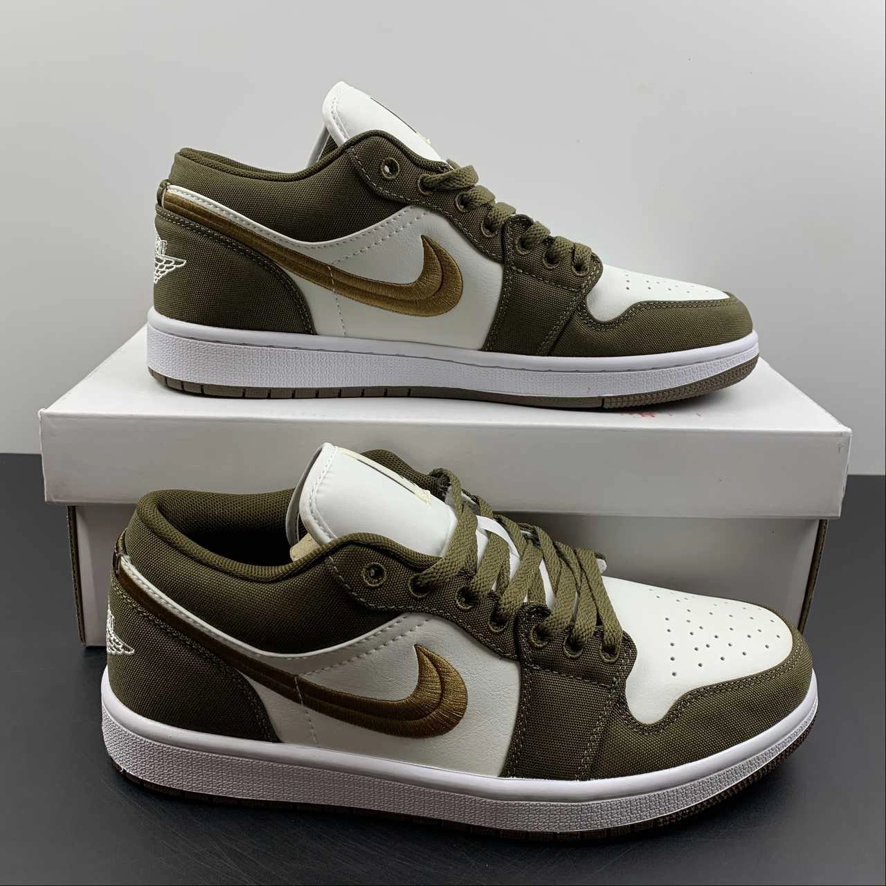 Stand Long Air Jordan 1 Low SE Sail-White Light Olive DV0426-301