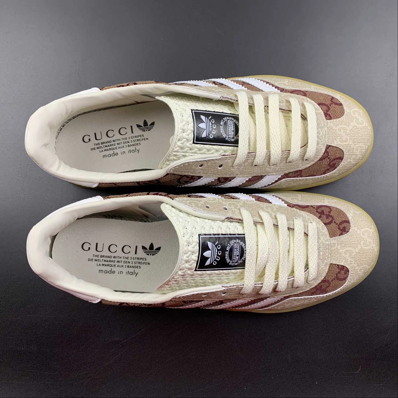 Adidas x Gucci Gazelle Beige Brown White Gum floral - design shoes coordination training