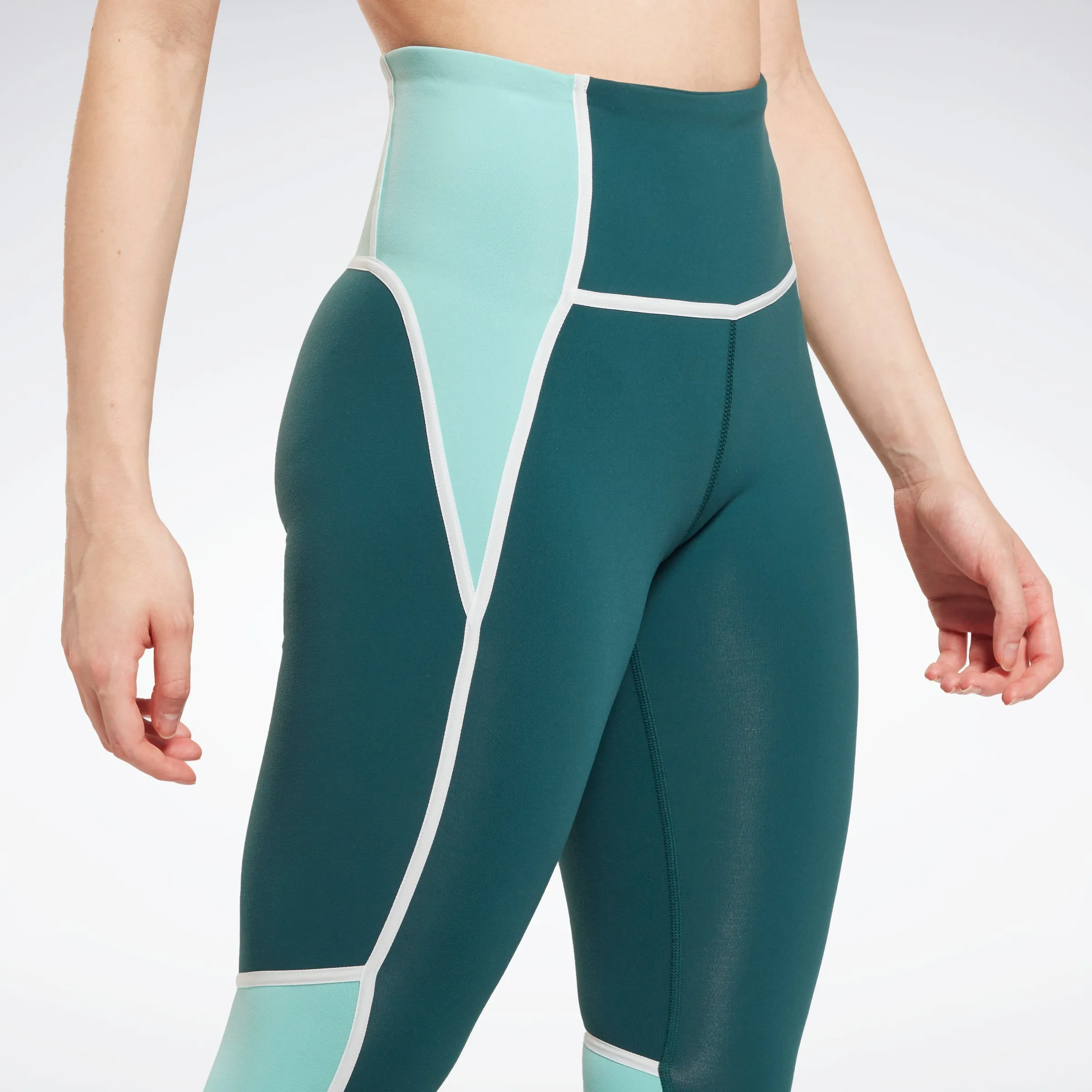 Reebok Apparel Women Lux High-Waisted Colorblock Leggings Forgrn