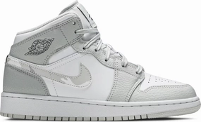 Nike Jordan 1 Mid Grey Camo GS Wear Resistant Outsole Tension Balanced Lacing