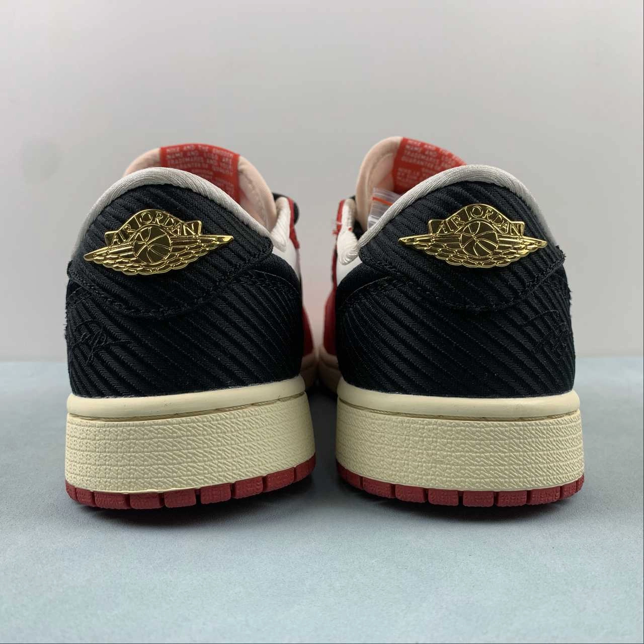 Comfort Soles High Abrasion Zones Air Jordan 1 Retro Low OG Trophy Room Away Sail Black Varsity Red Muslin FN0432-100