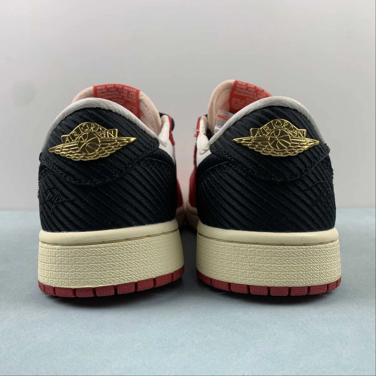 Air Jordan 1 Retro Low OG Trophy Room Away Sail Black Varsity Red Muslin FN0432-100 Water   Resistant