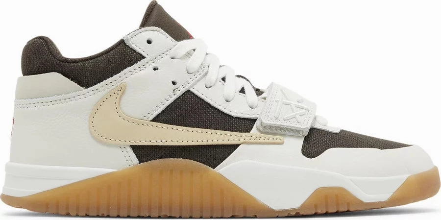 running in a dock area shoes Travis Scott x Jordan Jumpman Jack Sail