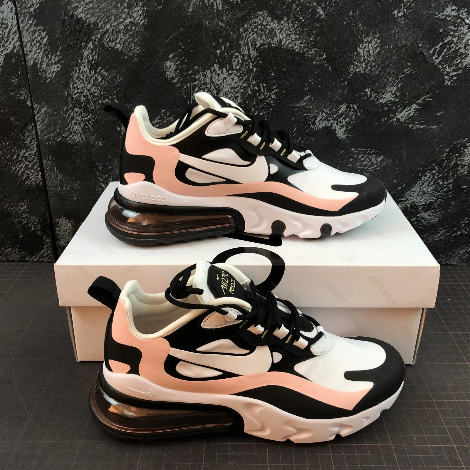 twistable running shoes heavy - duty rubber shoe substance Air Max 270 React Black White Bleached Coral AT6174-005