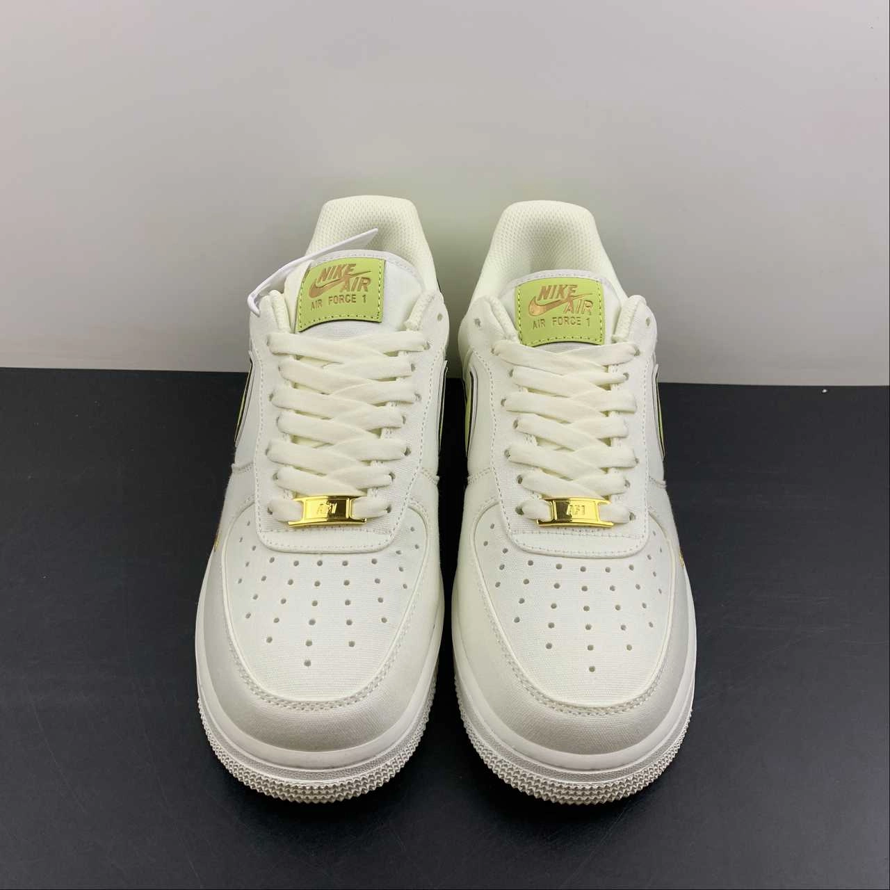 Air Force 1 07 Low Cream Metallic Gold Green Sail MN5696-109 Comfort Memory Foam