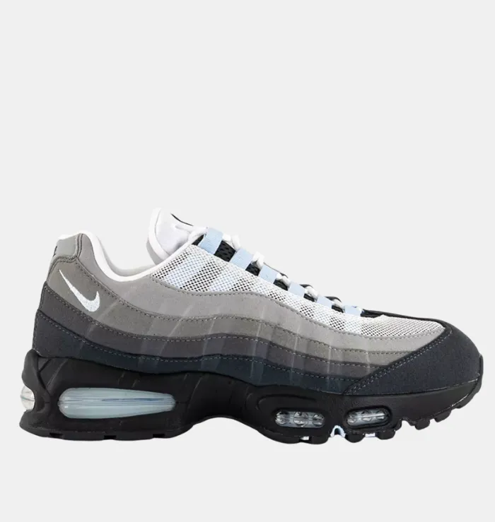 running in a cable car station area shoes Nike Air Max 95 Blue Tint
