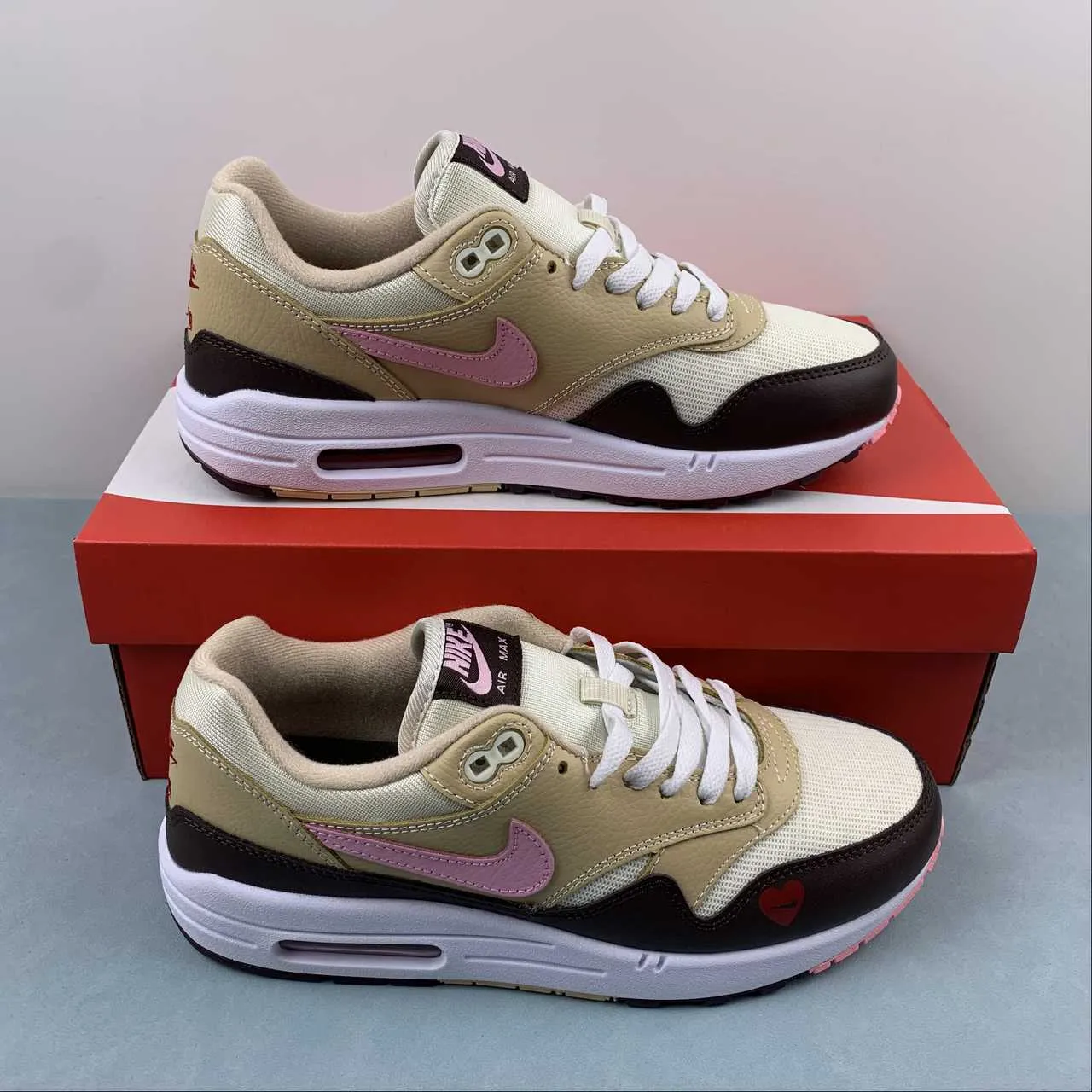 Air Max 1 Valentines Day Sail Light Soft Pink Coconut Milk Varsity Red FZ4346-200 Stretch upper outdoor - ready