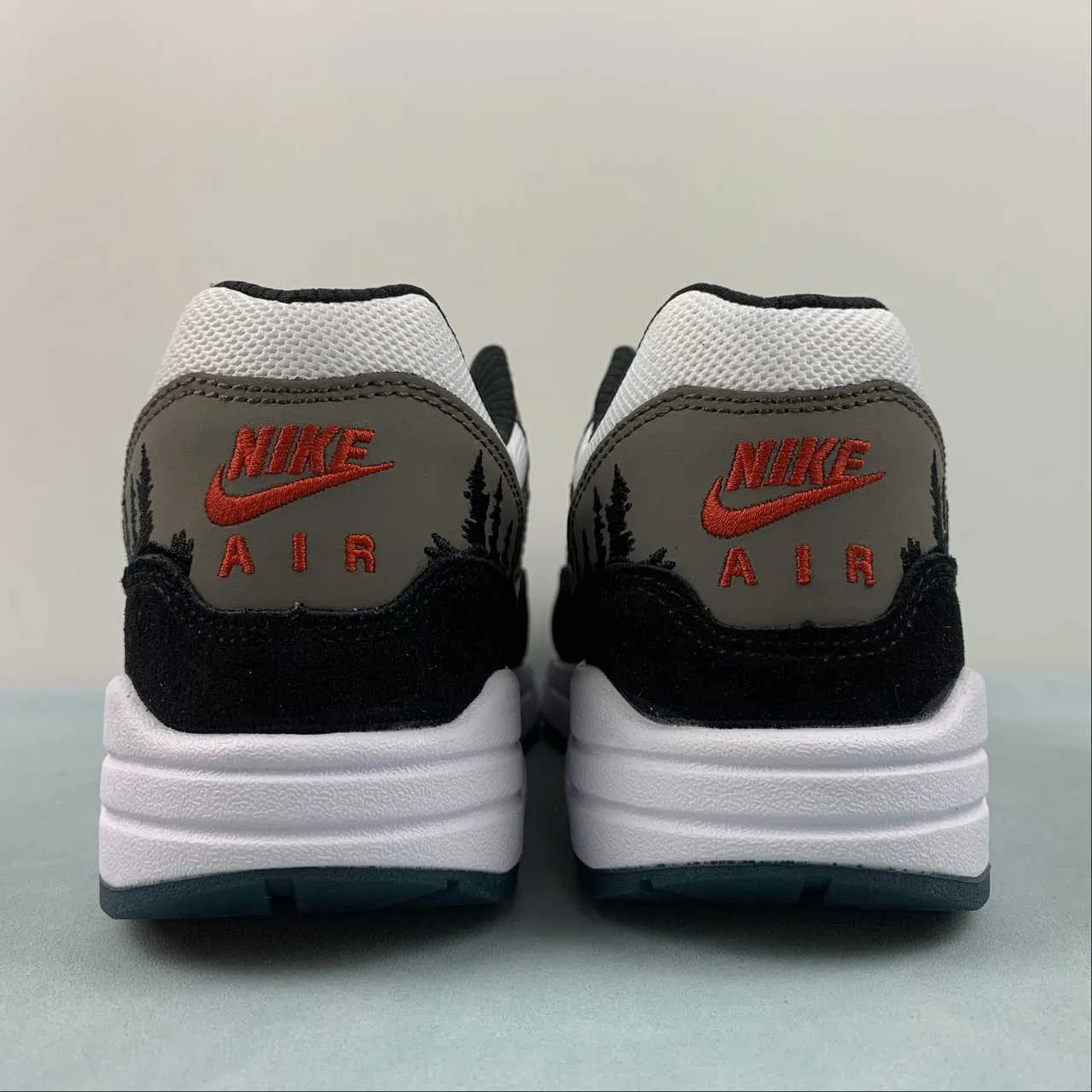 Air Max 1 PRM Escape Treeline State Blue Black Soft Grey FJ0698-100 Cushioned Tongue