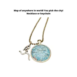 Running Girl Cham & CUSTOM Map Pendant Necklace, Running Jewelry, Gift for Runner, Track Team Gift, Cross Country Jewelry