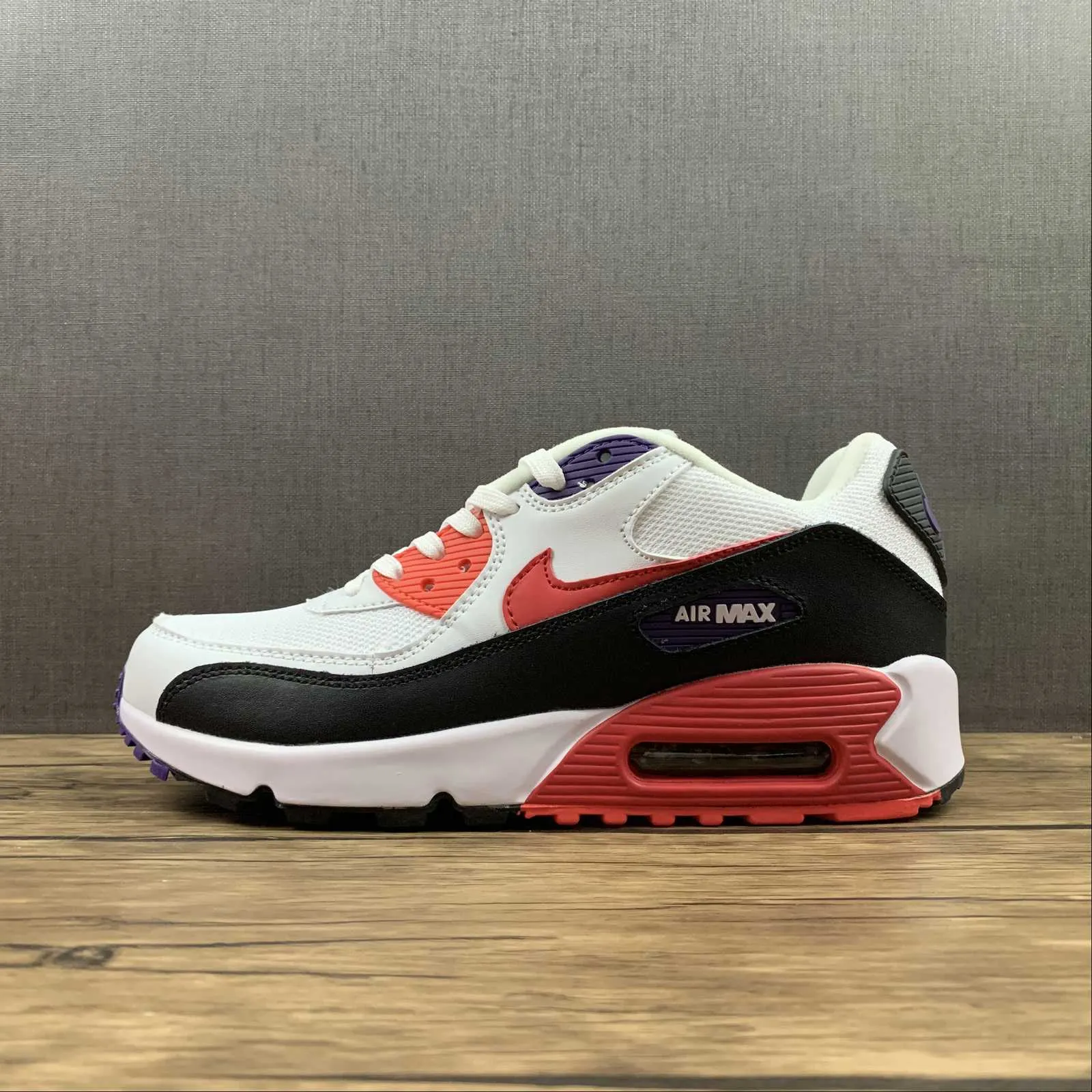 Air Max 90 White Red Orbit Psychic Purple Black AJ1285-106 logo - laced shoes
