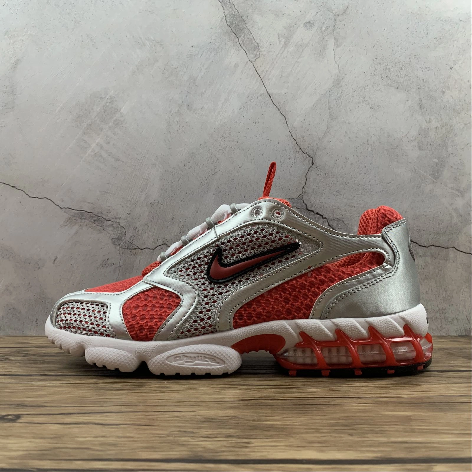 Air Zm Spiridon Cg 2 Stussy Silver Grey Red White CJ1288-600 Racer Breathable Toe Box